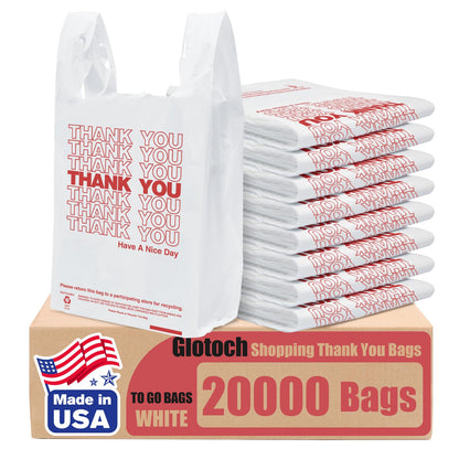 Glotoch Plastic Thank You Bags 1000 Count, 12" x 6.5" x 21" White Grocery Bags with Handles for Restaurant, Retail, Grocery Store, Takeout, Convenience Stores, T-shirt Shopping Bag in Bulk - 7DAY'S