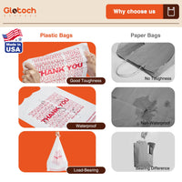 Glotoch Plastic Thank You Bags 1000 Count, 12" x 6.5" x 21" White Grocery Bags with Handles for Restaurant, Retail, Grocery Store, Takeout, Convenience Stores, T-shirt Shopping Bag in Bulk - 7DAY'S