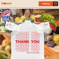 Glotoch Plastic Thank You Bags 1000 Count, 12" x 6.5" x 21" White Grocery Bags with Handles for Restaurant, Retail, Grocery Store, Takeout, Convenience Stores, T-shirt Shopping Bag in Bulk - 7DAY'S