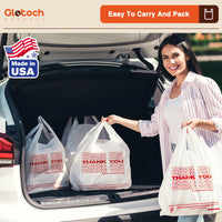 Glotoch Plastic Thank You Bags 1000 Count, 12" x 6.5" x 21" White Grocery Bags with Handles for Restaurant, Retail, Grocery Store, Takeout, Convenience Stores, T-shirt Shopping Bag in Bulk - 7DAY'S