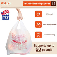 Glotoch Plastic Thank You Bags 1000 Count, 12" x 6.5" x 21" White Grocery Bags with Handles for Restaurant, Retail, Grocery Store, Takeout, Convenience Stores, T-shirt Shopping Bag in Bulk - 7DAY'S