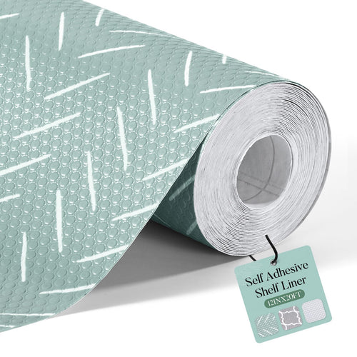Glotoch Self Adhesive Shelf Liner for Kitchen Cabinets, Renter Friendly Peel and Stick Shlef Liners, Premium Contact Shelf Paper for Drawer, Bathroom, Pantry, Green Herringbone - 7DAY'S