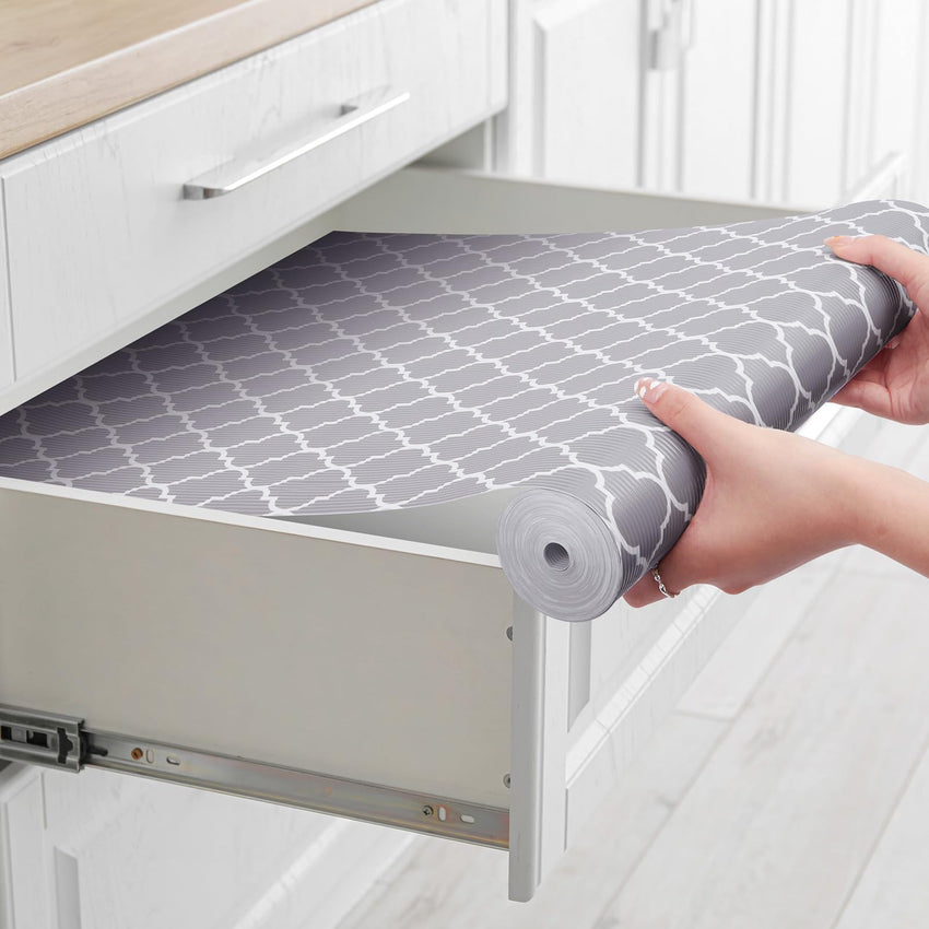 Glotoch Shelf Liner for Kitchen Cabinets Non Adhesive, 12" x20FT(240 Inch) Non Slip Drawer Liners, Waterproof Shelf Paper Closet Liners for Refrigerator Gray - 7DAY'S