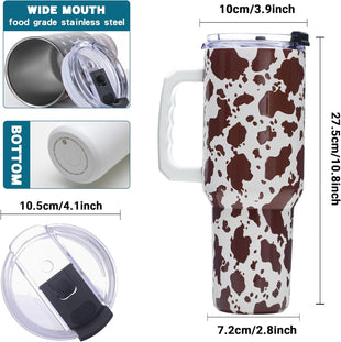Gome 40 oz Camouflage Cow Print Tumbler with Handle - Insulated Stainless Steel Cow Cup with Lid and Straw - Keeps Drinks Cold and Hot, Birthday Gifts for Women - Hand Wash Only - 7DAY'S