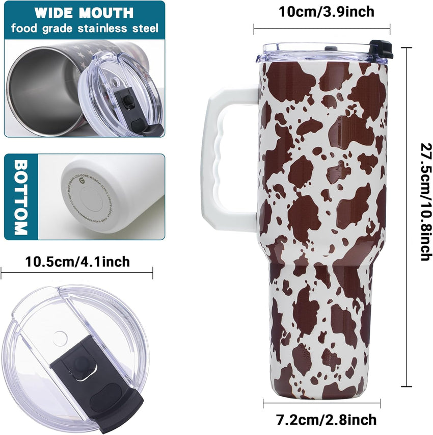 Gome 40 oz Camouflage Cow Print Tumbler with Handle - Insulated Stainless Steel Cow Cup with Lid and Straw - Keeps Drinks Cold and Hot, Birthday Gifts for Women - Hand Wash Only - 7DAY'S