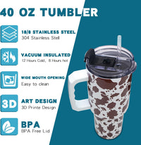 Gome 40 oz Camouflage Cow Print Tumbler with Handle - Insulated Stainless Steel Cow Cup with Lid and Straw - Keeps Drinks Cold and Hot, Birthday Gifts for Women - Hand Wash Only - 7DAY'S