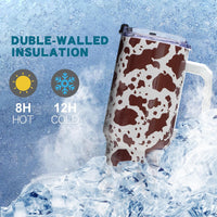 Gome 40 oz Camouflage Cow Print Tumbler with Handle - Insulated Stainless Steel Cow Cup with Lid and Straw - Keeps Drinks Cold and Hot, Birthday Gifts for Women - Hand Wash Only - 7DAY'S