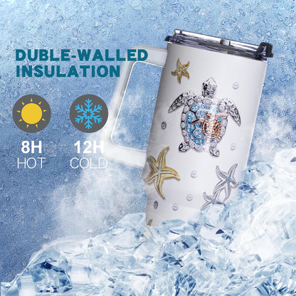 Gome 40 oz Sea Turtle Tumbler with Handle - Insulated Stainless Steel Ocean - Themed Cup with Lid and Straw - Keeps Drinks Cold and Hot,Birthday Gifts for Women - Hand Wash Only - 7DAY'S