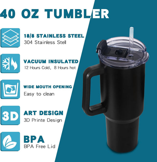 Gome 40 oz Tumbler with Handle Black - Stainless Steel Cup with Straw - Insulated Coffee Mug with Lid - Daisy Birthday Gifts for Women - Hand Wash Only - 7DAY'S