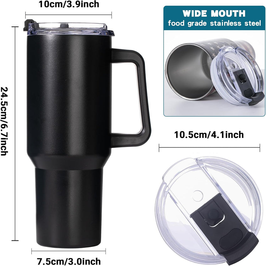 Gome 40 oz Tumbler with Handle Black - Stainless Steel Cup with Straw - Insulated Coffee Mug with Lid - Daisy Birthday Gifts for Women - Hand Wash Only - 7DAY'S