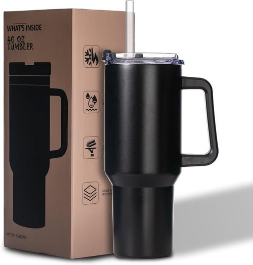 Gome 40 oz Tumbler with Handle Black - Stainless Steel Cup with Straw - Insulated Coffee Mug with Lid - Daisy Birthday Gifts for Women - Hand Wash Only