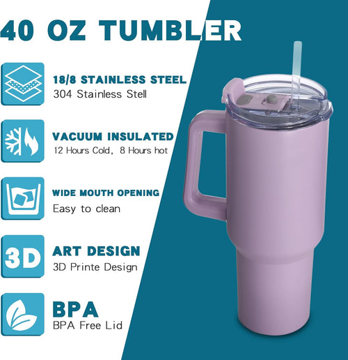Gome 40 oz Tumbler with Handle - Stainless Steel Cup with Straw - Insulated Coffee Mug with Lid - Daisy Birthday Gifts for Women - Hand Wash Only Lavender purple - 7DAY'S