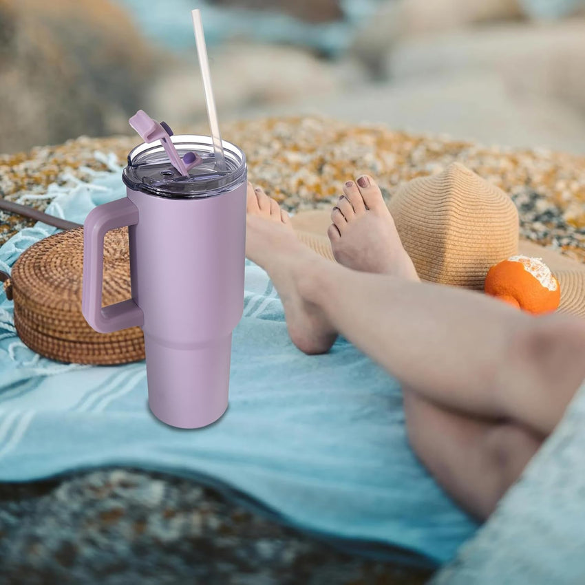 Gome 40 oz Tumbler with Handle - Stainless Steel Cup with Straw - Insulated Coffee Mug with Lid - Daisy Birthday Gifts for Women - Hand Wash Only Lavender purple - 7DAY'S
