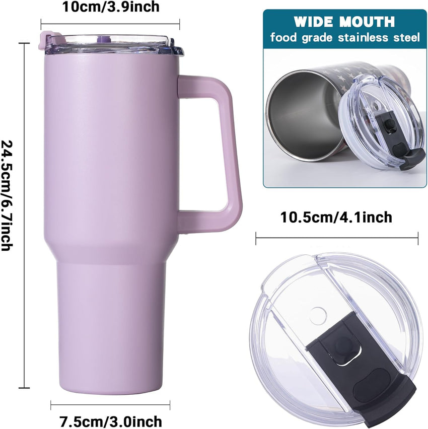Gome 40 oz Tumbler with Handle - Stainless Steel Cup with Straw - Insulated Coffee Mug with Lid - Daisy Birthday Gifts for Women - Hand Wash Only Lavender purple - 7DAY'S