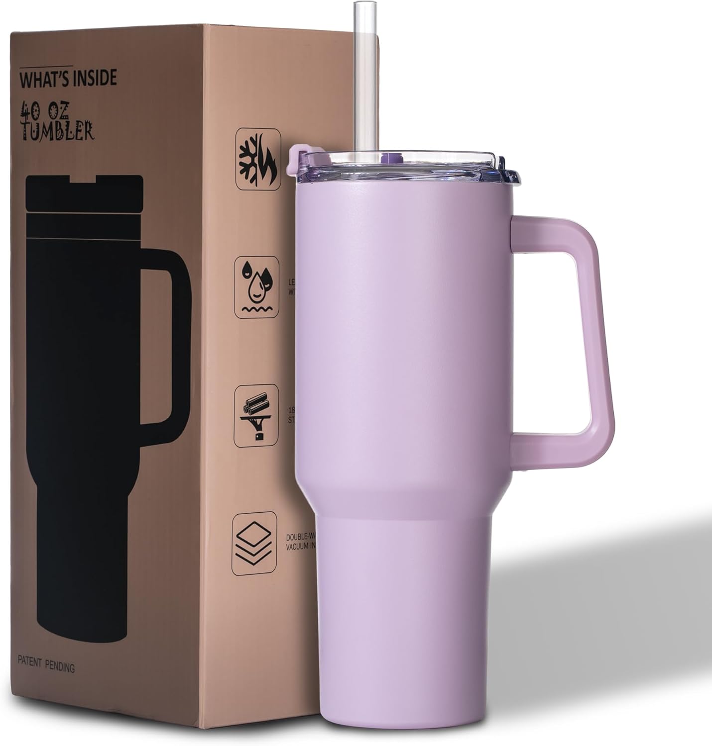 Gome 40 oz Tumbler with Handle - Stainless Steel Cup with Straw - Insulated Coffee Mug with Lid - Daisy Birthday Gifts for Women - Hand Wash Only Lavender purple - 7DAY'S