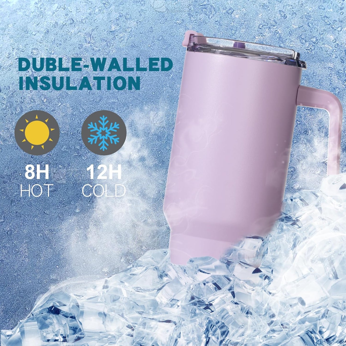 Gome 40 oz Tumbler with Handle - Stainless Steel Cup with Straw - Insulated Coffee Mug with Lid - Daisy Birthday Gifts for Women - Hand Wash Only Lavender purple - 7DAY'S