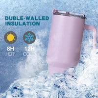 Gome 40 oz Tumbler with Handle - Stainless Steel Cup with Straw - Insulated Coffee Mug with Lid - Daisy Birthday Gifts for Women - Hand Wash Only Lavender purple - 7DAY'S