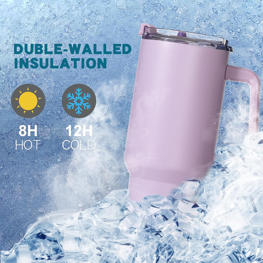 Gome 40 oz Tumbler with Handle - Stainless Steel Cup with Straw - Insulated Coffee Mug with Lid - Daisy Birthday Gifts for Women - Hand Wash Only Lavender purple - 7DAY'S