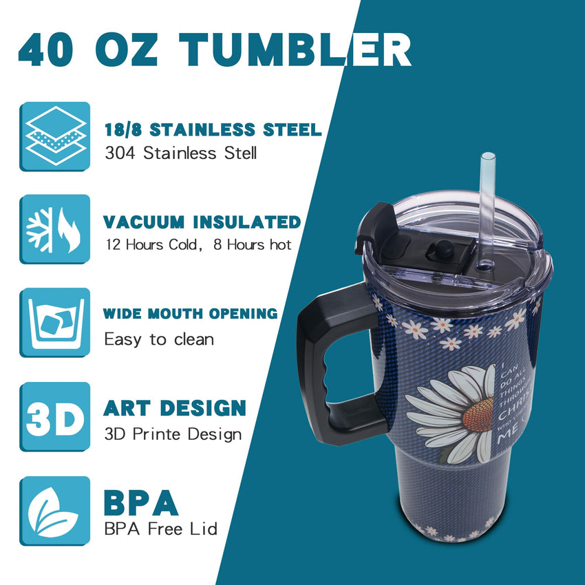 Gome 40oz American Flag & Eagle Tumbler – Patriotic 4th of July Gifts for Men, Veterans & Military, Insulated Stainless Steel Cup with Handle, Lid & Straw, Independence Day Gift for Dad - 7DAY'S
