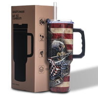 Gome 40oz American Flag & Eagle Tumbler – Patriotic 4th of July Gifts for Men, Veterans & Military, Insulated Stainless Steel Cup with Handle, Lid & Straw, Independence Day Gift for Dad - 7DAY'S