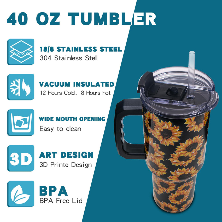 Gome 40oz American Flag & Eagle Tumbler – Patriotic 4th of July Gifts for Men, Veterans & Military, Insulated Stainless Steel Cup with Handle, Lid & Straw, Independence Day Gift for Dad - 7DAY'S