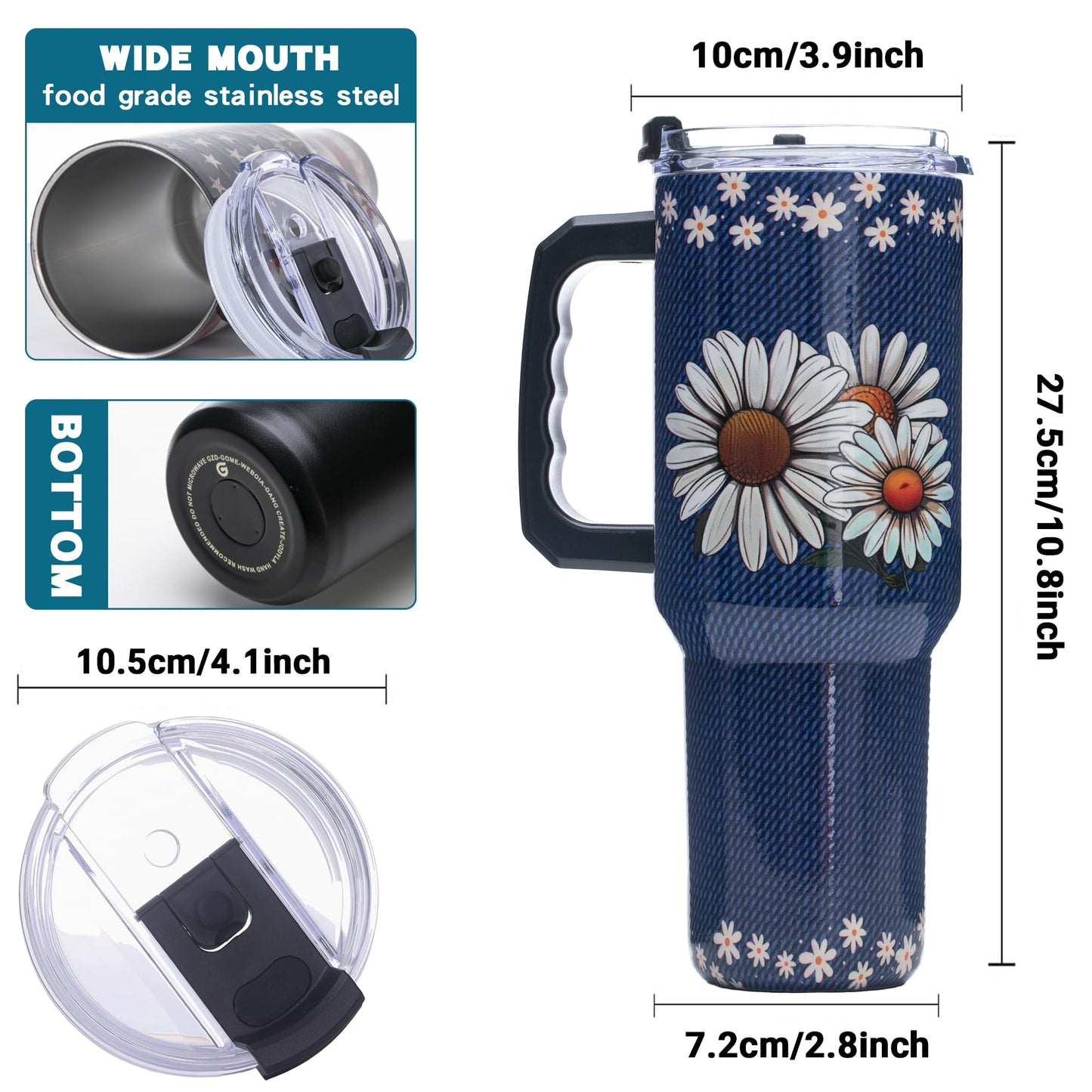 Gome 40oz American Flag & Eagle Tumbler – Patriotic 4th of July Gifts for Men, Veterans & Military, Insulated Stainless Steel Cup with Handle, Lid & Straw, Independence Day Gift for Dad - 7DAY'S