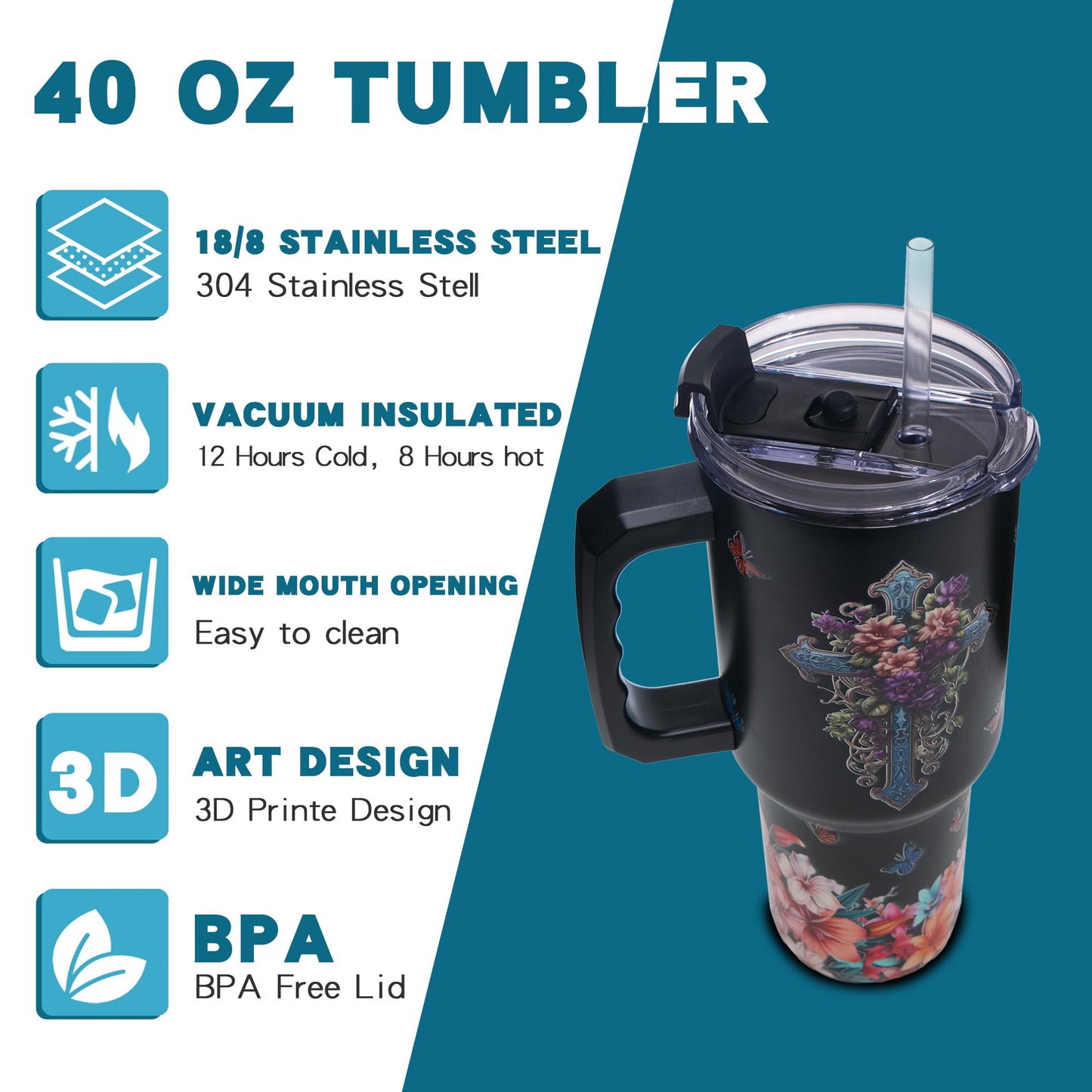 Gome 40oz American Flag & Eagle Tumbler – Patriotic 4th of July Gifts for Men, Veterans & Military, Insulated Stainless Steel Cup with Handle, Lid & Straw, Independence Day Gift for Dad - 7DAY'S