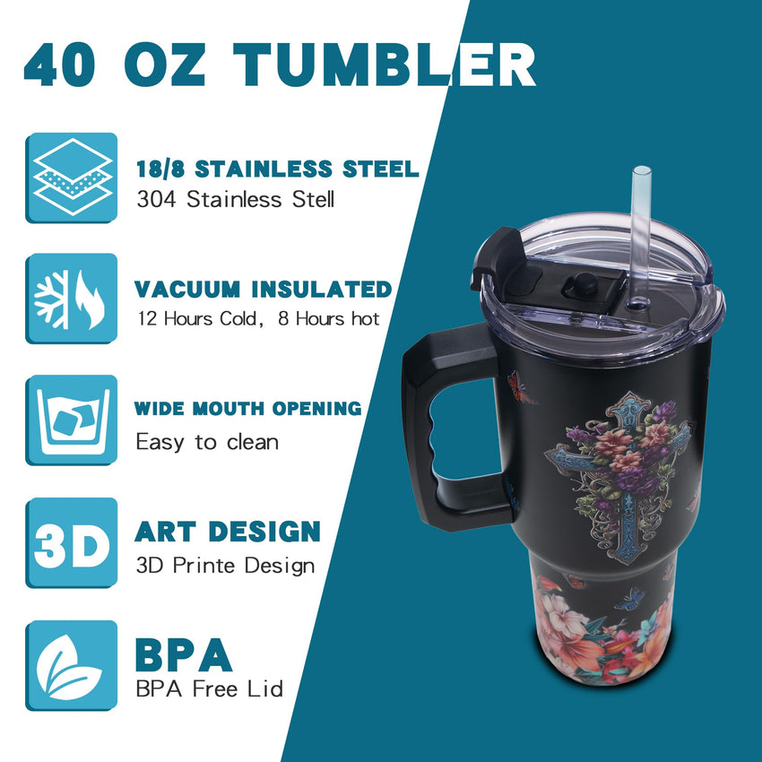Gome 40oz American Flag & Eagle Tumbler – Patriotic 4th of July Gifts for Men, Veterans & Military, Insulated Stainless Steel Cup with Handle, Lid & Straw, Independence Day Gift for Dad - 7DAY'S