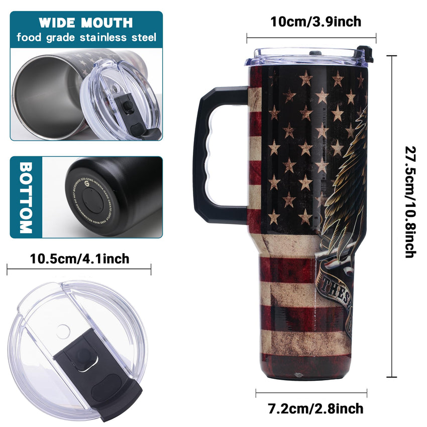Gome 40oz American Flag & Eagle Tumbler – Patriotic 4th of July Gifts for Men, Veterans & Military, Insulated Stainless Steel Cup with Handle, Lid & Straw, Independence Day Gift for Dad - 7DAY'S