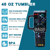 Gome 40oz Neon Gaming Tumbler - Gamer Gifts for Men & Boys - Birthday Gifts for Game Lovers, Boyfriend Insulated Stainless Steel Gamer Cup with Handle - 7DAY'S