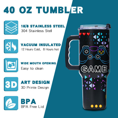 Gome 40oz Neon Gaming Tumbler - Gamer Gifts for Men & Boys - Birthday Gifts for Game Lovers, Boyfriend Insulated Stainless Steel Gamer Cup with Handle - 7DAY'S