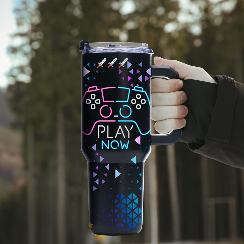 Gome 40oz Neon Gaming Tumbler - Gamer Gifts for Men & Boys - Birthday Gifts for Game Lovers, Boyfriend Insulated Stainless Steel Gamer Cup with Handle - 7DAY'S