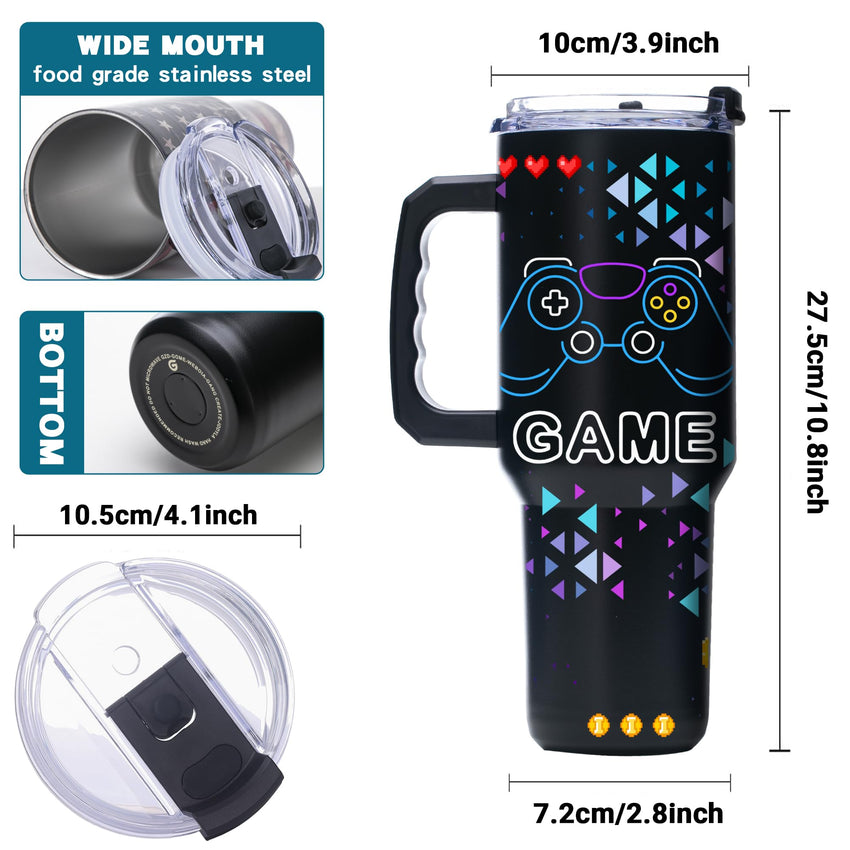 Gome 40oz Neon Gaming Tumbler - Gamer Gifts for Men & Boys - Birthday Gifts for Game Lovers, Boyfriend Insulated Stainless Steel Gamer Cup with Handle - 7DAY'S