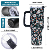 Gome Sunflower 40 oz Tumbler with Handle - Insulated Stainless Steel Sunflower Cup with Lid and Straw - Keeps Drinks Cold and Hot, Inspirational Birthday Gifts for Women - Hand Wash Only - 7DAY'S