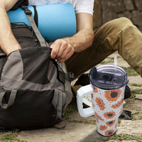 Gome Sunflower 40 oz Tumbler with Handle - Insulated Stainless Steel Sunflower Cup with Lid and Straw - Keeps Drinks Cold and Hot, Inspirational Birthday Gifts for Women - Hand Wash Only - 7DAY'S