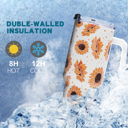 Gome Sunflower 40 oz Tumbler with Handle - Insulated Stainless Steel Sunflower Cup with Lid and Straw - Keeps Drinks Cold and Hot, Inspirational Birthday Gifts for Women - Hand Wash Only - 7DAY'S