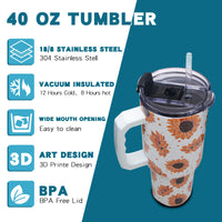 Gome Sunflower 40 oz Tumbler with Handle - Insulated Stainless Steel Sunflower Cup with Lid and Straw - Keeps Drinks Cold and Hot, Inspirational Birthday Gifts for Women - Hand Wash Only - 7DAY'S
