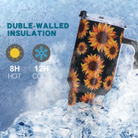 Gome Sunflower 40 oz Tumbler with Handle - Insulated Stainless Steel Sunflower Cup with Lid and Straw - Keeps Drinks Cold and Hot, Inspirational Birthday Gifts for Women - Hand Wash Only - 7DAY'S