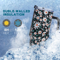 Gome Sunflower 40 oz Tumbler with Handle - Insulated Stainless Steel Sunflower Cup with Lid and Straw - Keeps Drinks Cold and Hot, Inspirational Birthday Gifts for Women - Hand Wash Only - 7DAY'S