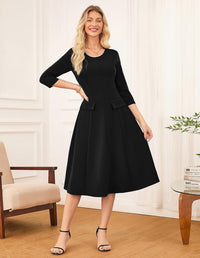 GRACE KARIN 2025 Wear to Work Dress for Women A Line Midi Fit 3/4 Sleeve Church Round Neck Business Dresses - 7DAY'S