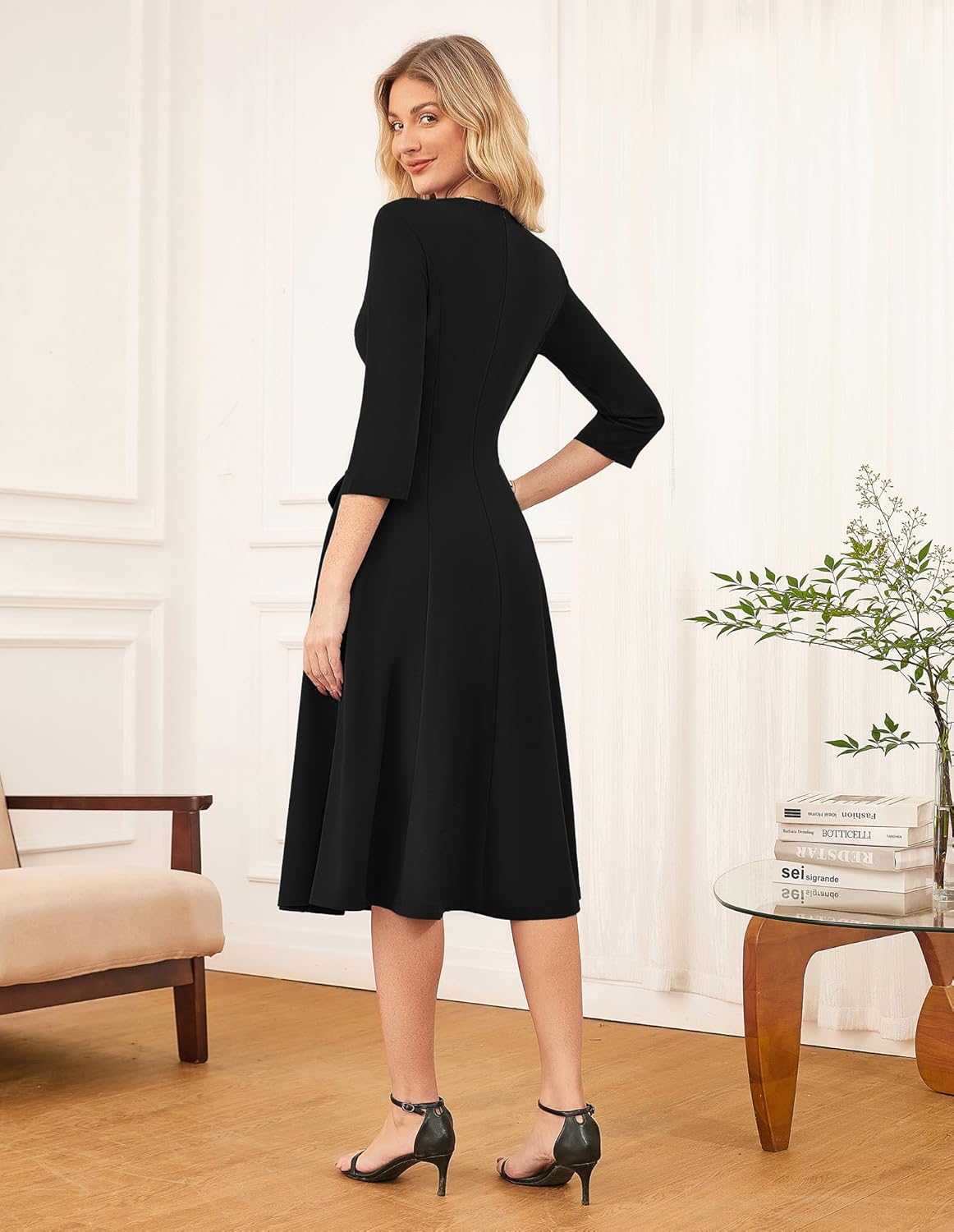 GRACE KARIN 2025 Wear to Work Dress for Women A Line Midi Fit 3/4 Sleeve Church Round Neck Business Dresses - 7DAY'S