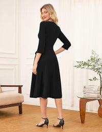 GRACE KARIN 2025 Wear to Work Dress for Women A Line Midi Fit 3/4 Sleeve Church Round Neck Business Dresses - 7DAY'S