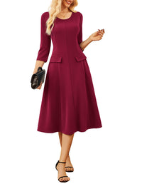 GRACE KARIN 2025 Wear to Work Dress for Women A Line Midi Fit 3/4 Sleeve Church Round Neck Business Dresses - 7DAY'S