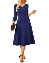 GRACE KARIN 2025 Wear to Work Dress for Women A Line Midi Fit 3/4 Sleeve Church Round Neck Business Dresses - 7DAY'S