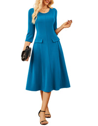 GRACE KARIN 2025 Wear to Work Dress for Women A Line Midi Fit 3/4 Sleeve Church Round Neck Business Dresses - 7DAY'S
