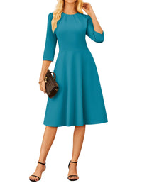 GRACE KARIN 2025 Women Fall Work Dresses,3/4 Sleeve Church Dresses,Fit and Flare Wedding Guest Dress with Pockets - 7DAY'S