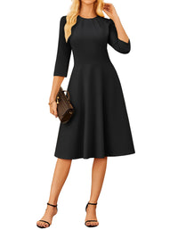 GRACE KARIN 2025 Women Fall Work Dresses,3/4 Sleeve Church Dresses,Fit and Flare Wedding Guest Dress with Pockets - 7DAY'S