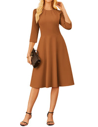 GRACE KARIN 2025 Women Fall Work Dresses,3/4 Sleeve Church Dresses,Fit and Flare Wedding Guest Dress with Pockets - 7DAY'S