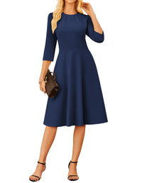 GRACE KARIN 2025 Women Fall Work Dresses,3/4 Sleeve Church Dresses,Fit and Flare Wedding Guest Dress with Pockets - 7DAY'S