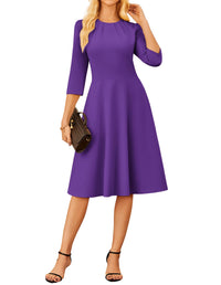 GRACE KARIN 2025 Women Fall Work Dresses,3/4 Sleeve Church Dresses,Fit and Flare Wedding Guest Dress with Pockets - 7DAY'S